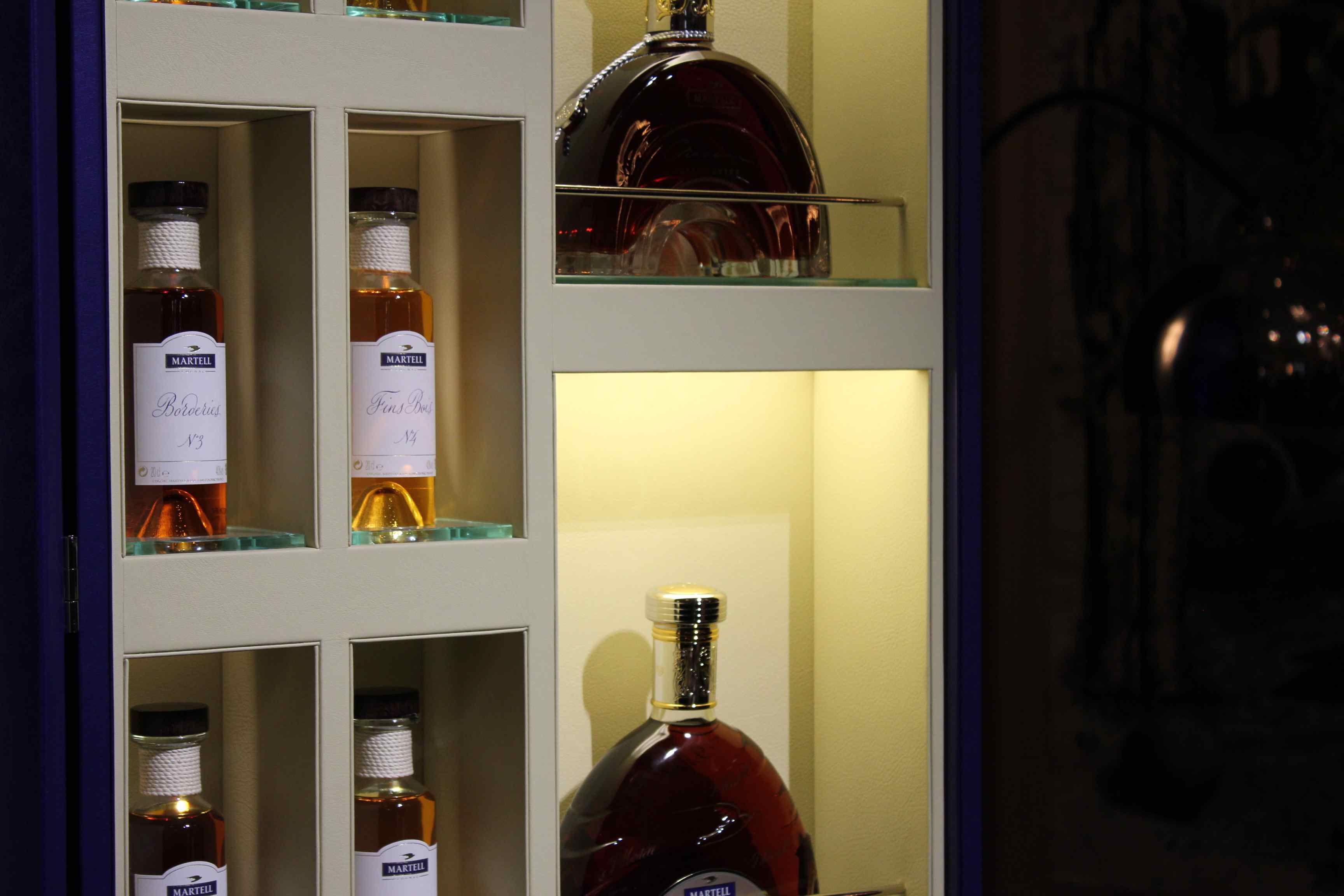 Cognac bottles in Martell trunk