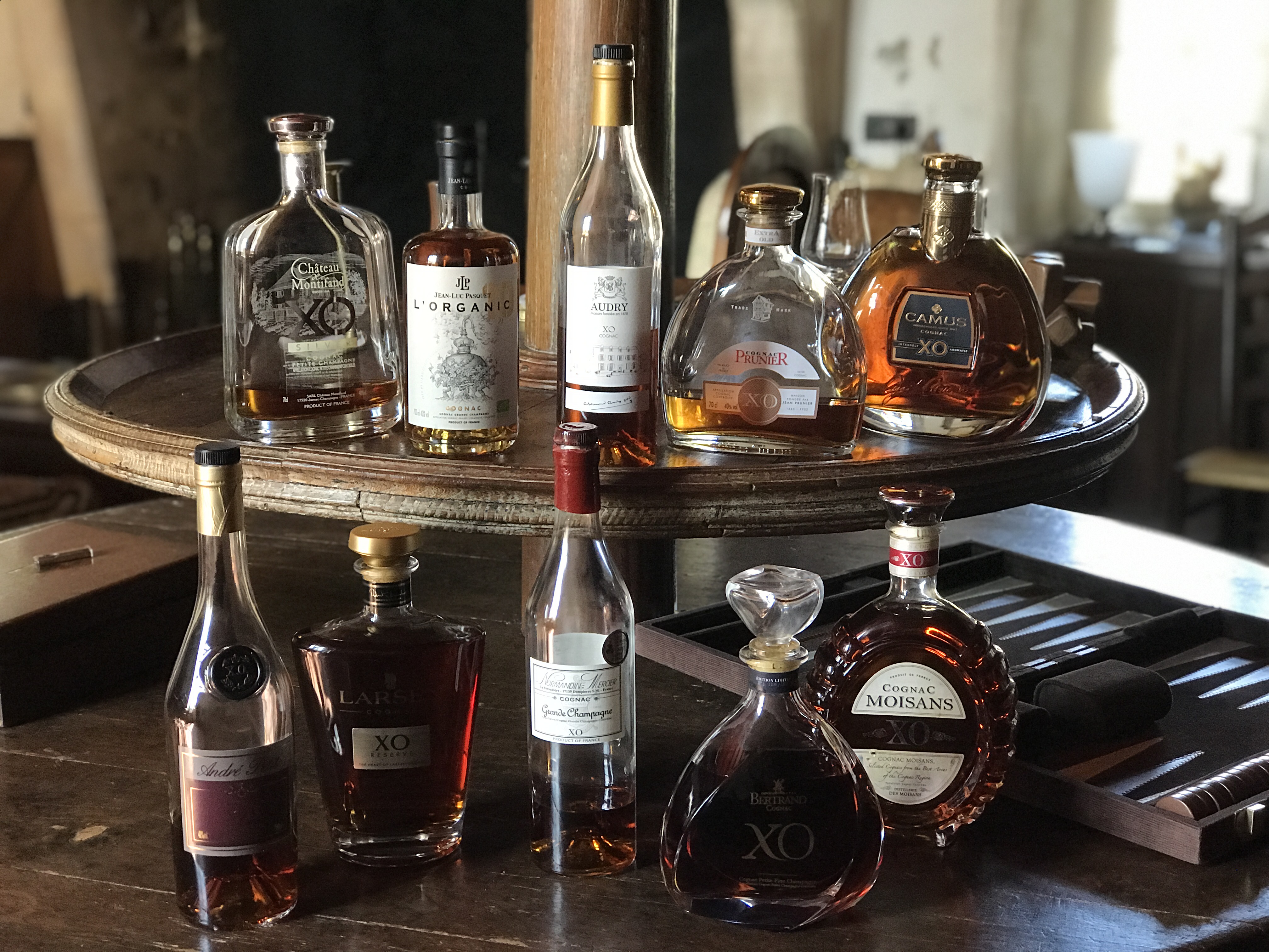 Cognac on table and shelf