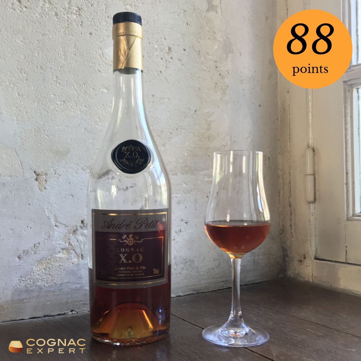Andre Petite XO Cognac bottle and glass