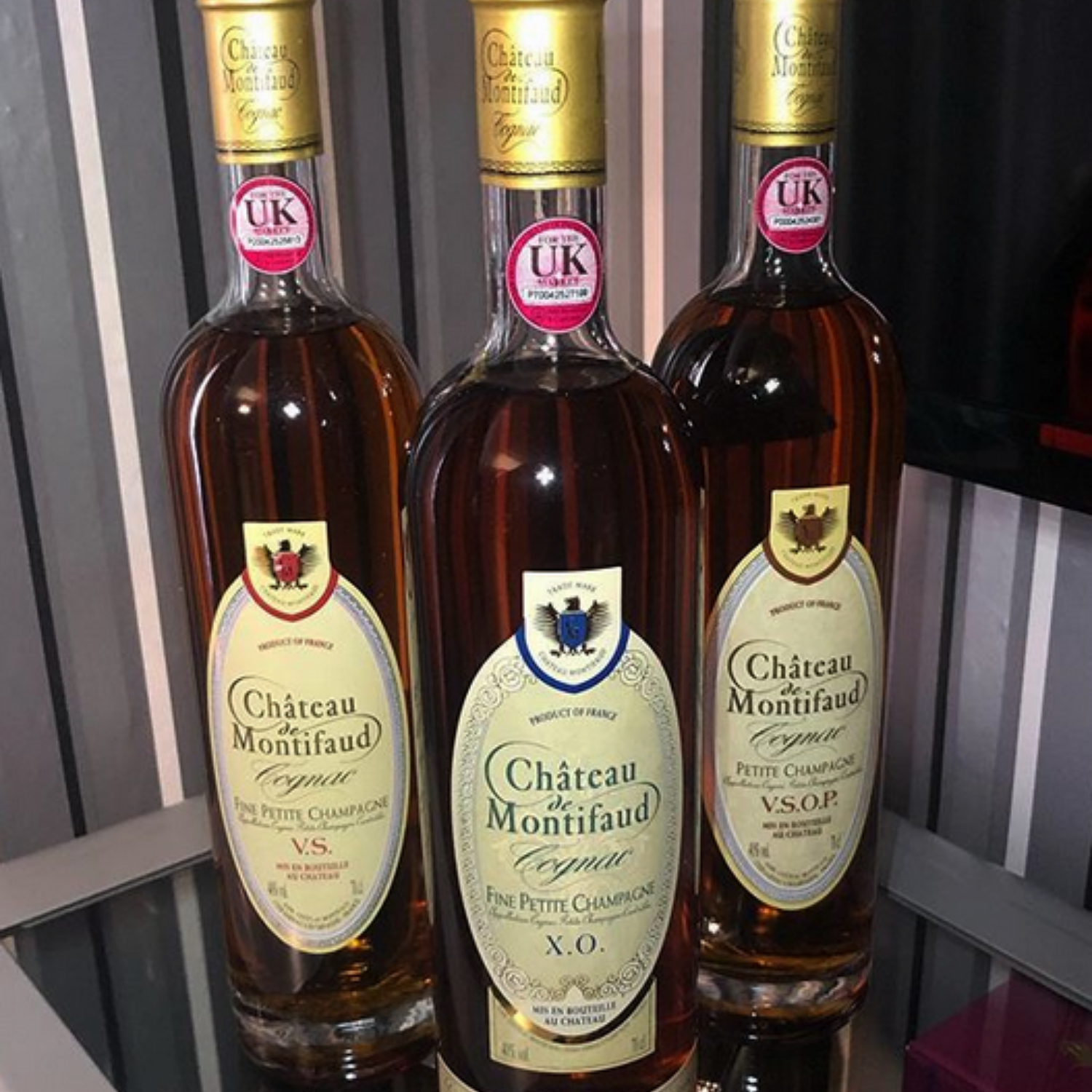 3 bottles of Chateau de Montifaud: VS, VSOP and XO