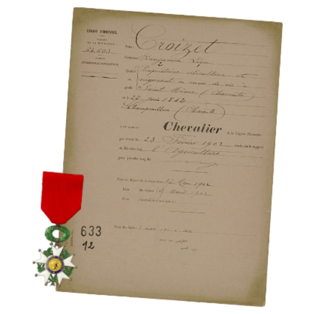 Legion of honneur for Croizet's efforts of saving the cognac vines