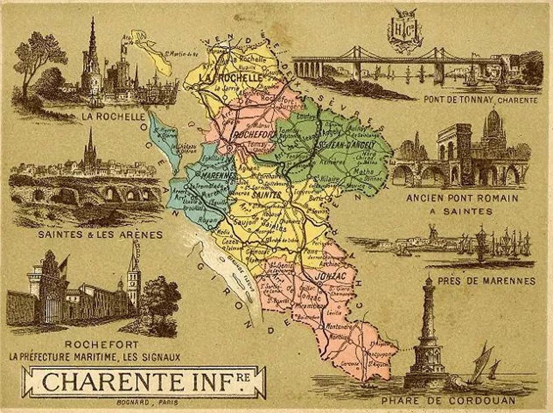 Old map of the Cognac region